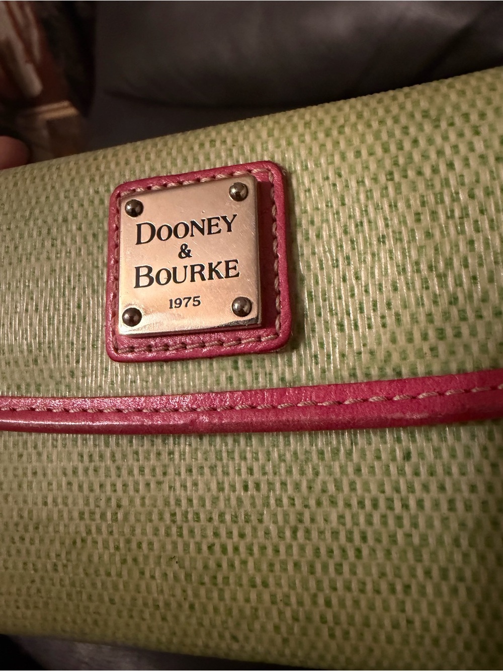 Dooney & Bourke Lime Green Leather Continental Wallet with Pink Trim - Picture 7 of 9